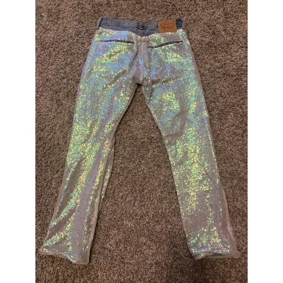 LEVI’S Women’s 501 Jeans Ripped Iridescent Pink Sequins Size W30/L30 Vintage - Picture 2 of 11
